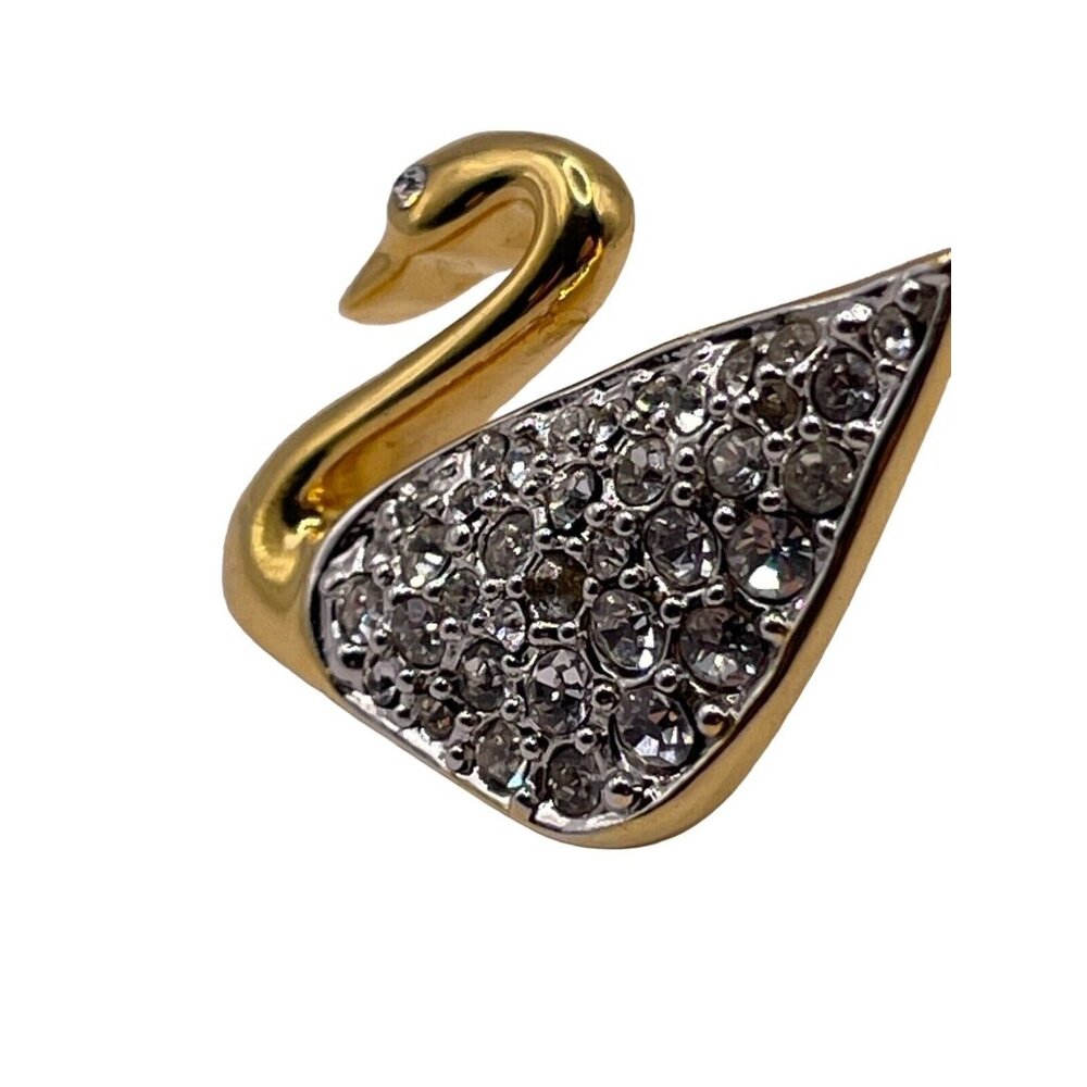 VTG Authentic‎ SWAROVSKI Gold Tone Pavè Crystal Swan Pin Brooch Missing 1 Stone